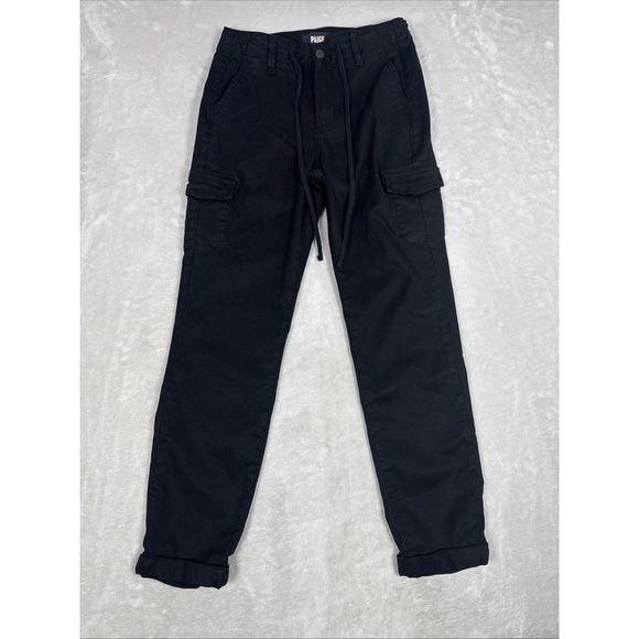 PAIGE Pants - Paige Christy Cargo Pants Womens 25X26 Black Solid Elastic Waist Grunge GorpCore
